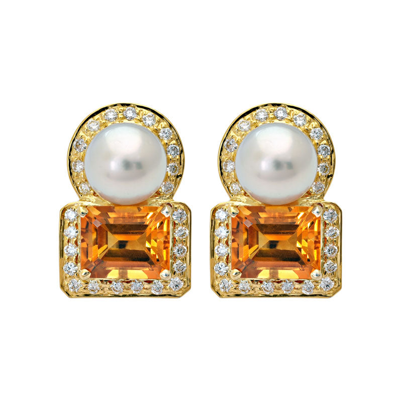 Earrings- Citrine, South Sea Pearl and Diamond