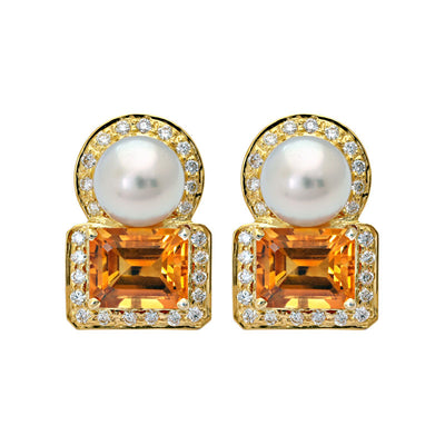 Earrings - Citrine, South Sea Pearl And Diamond