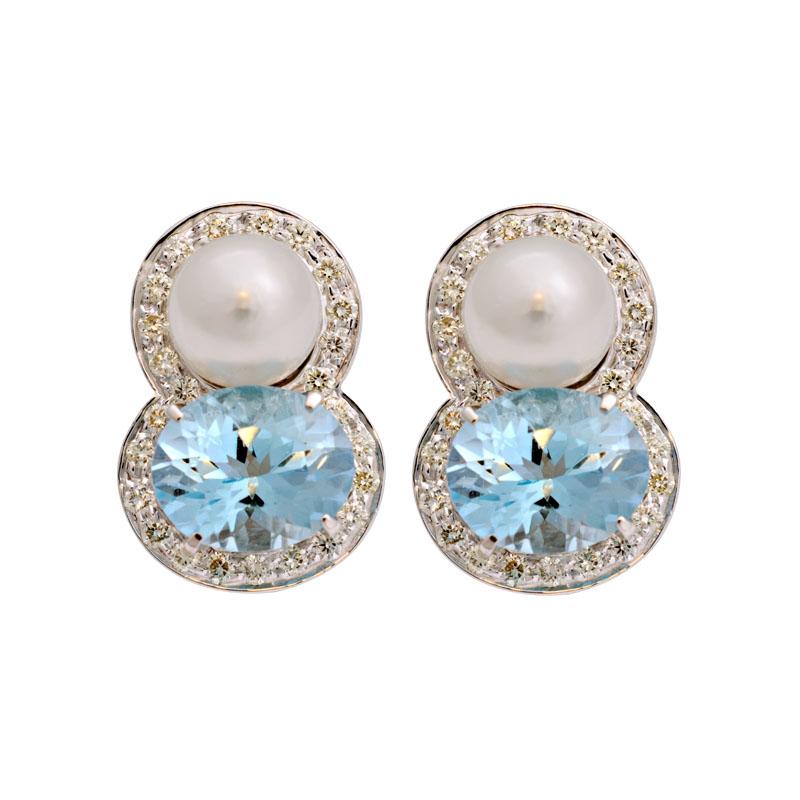 Earrings-Blue Topaz, South Sea Pearl and Diamond (180AS) | Singhvi Jewels