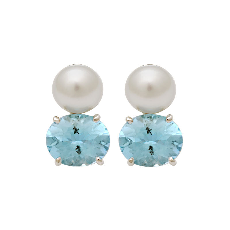 Earrings-Blue Topaz and South Sea Pearl