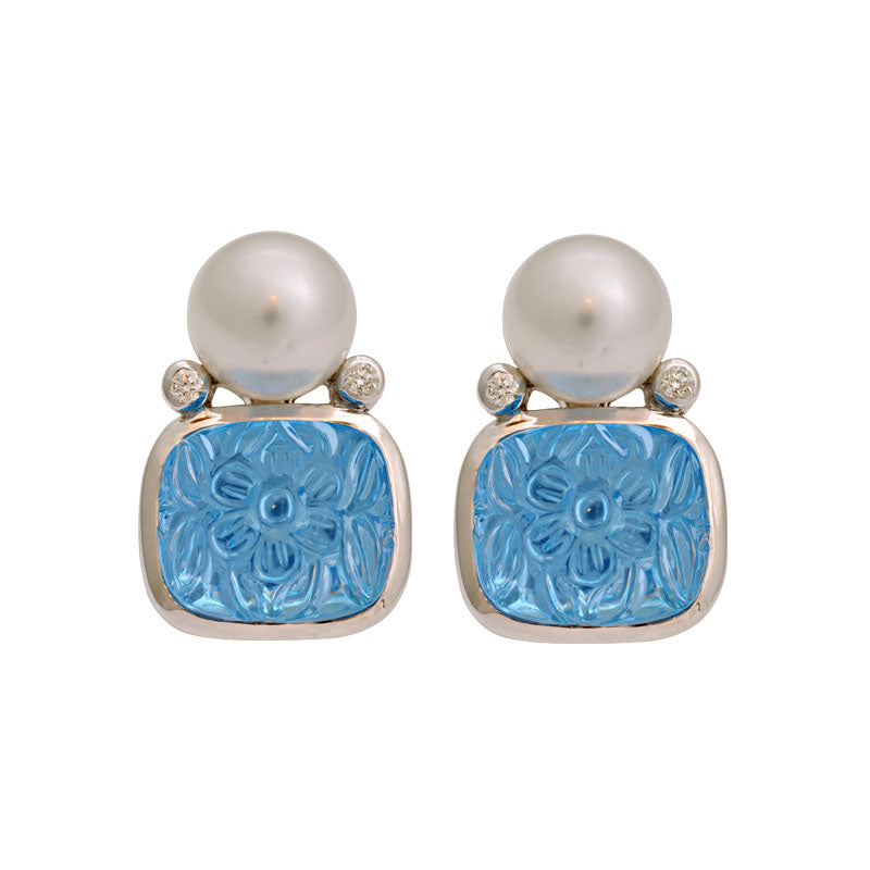 Earrings - Blue Topaz, South Sea Pearl and Diamond | Singhvi Jewels