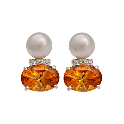 Earrings - Citrine, South Sea Pearl And Diamond