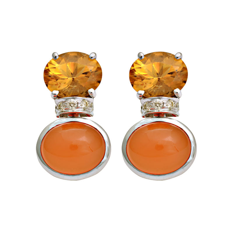 Earrings-Citrine, Cornelian and Diamond