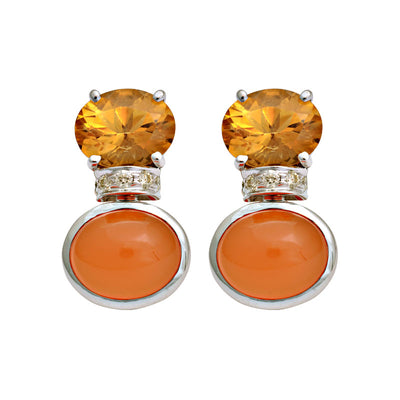 Earrings - Citrine, Cornelian And Diamond