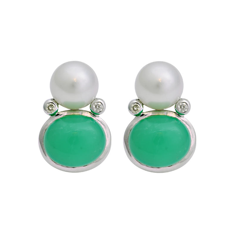 Earrings-Chrysoprase, South Sea Pearl and Diamond