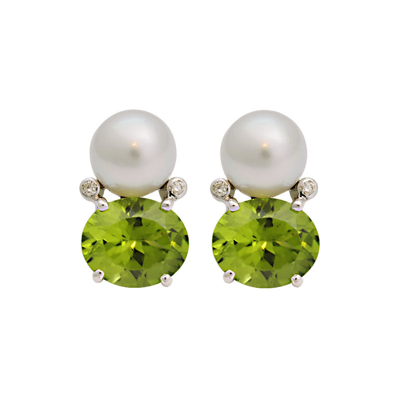 Earrings-Peridot, South Sea Pearl and Diamond