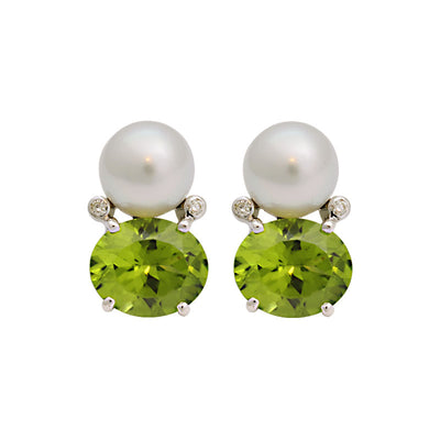 Earrings - Peridot, South Sea Pearl And Diamond