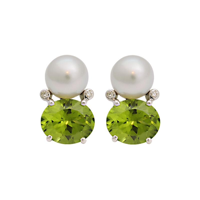 Earrings-Peridot, South Sea Pearl and Diamond