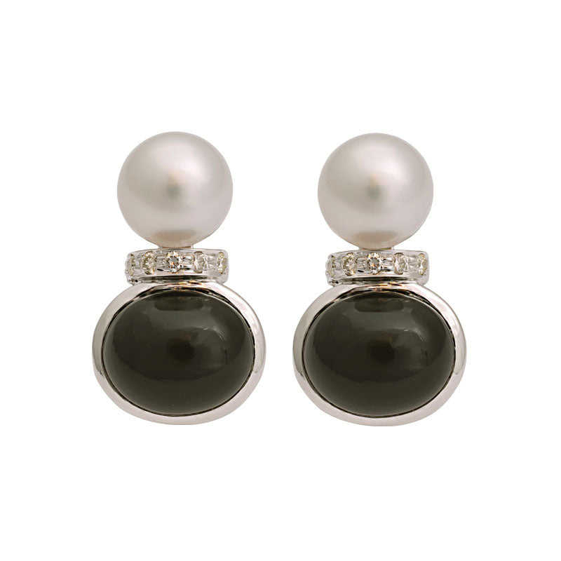 Earrings-Black Onyx, South Sea Pearl and Diamond