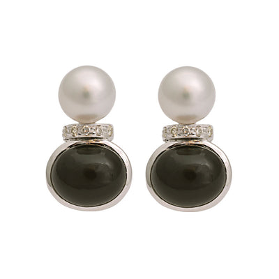Earrings - Black Onyx, South Sea Pearl And Diamond