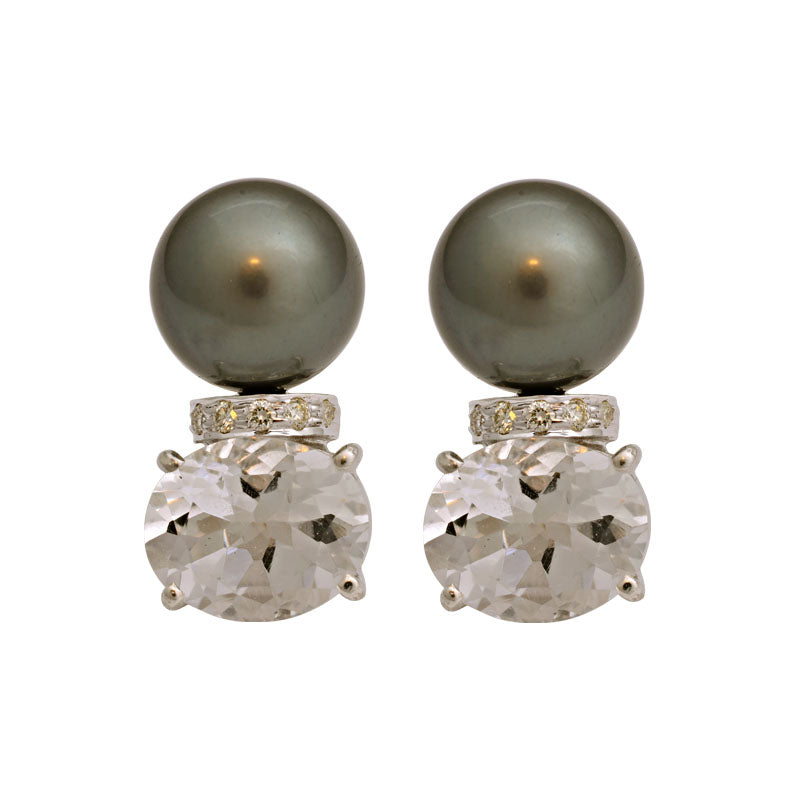 Earrings-Crystal, South Sea Pearl and Diamond