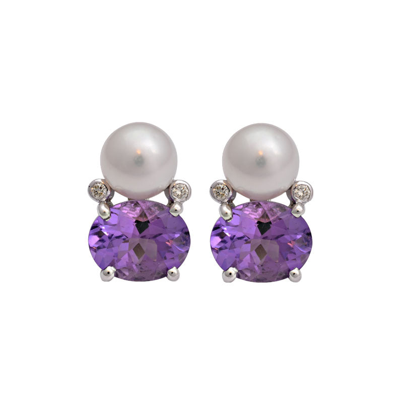 Earrings-Amethyst, South Sea Pearl and Diamond