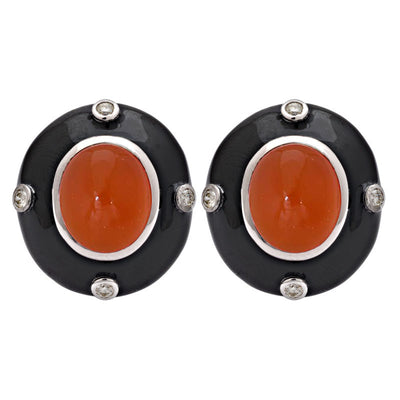 Earrings - Cornelian And Diamond (Enamel)