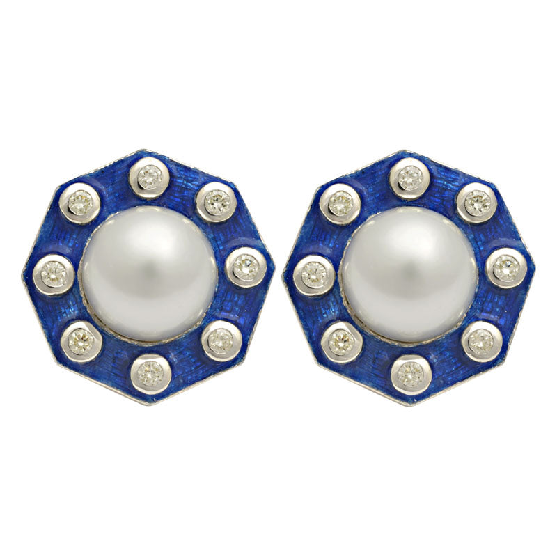 Earrings-South Sea Pearl and Diamond (Enamel) | Singhvi Jewels