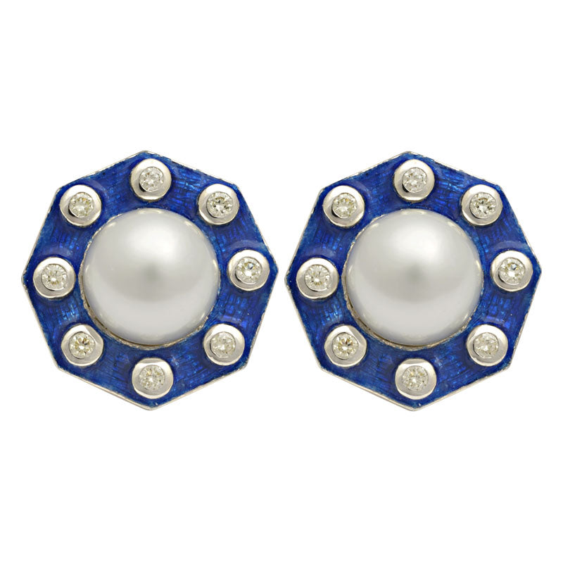 Earrings-South Sea Pearl and Diamond (Enamel)