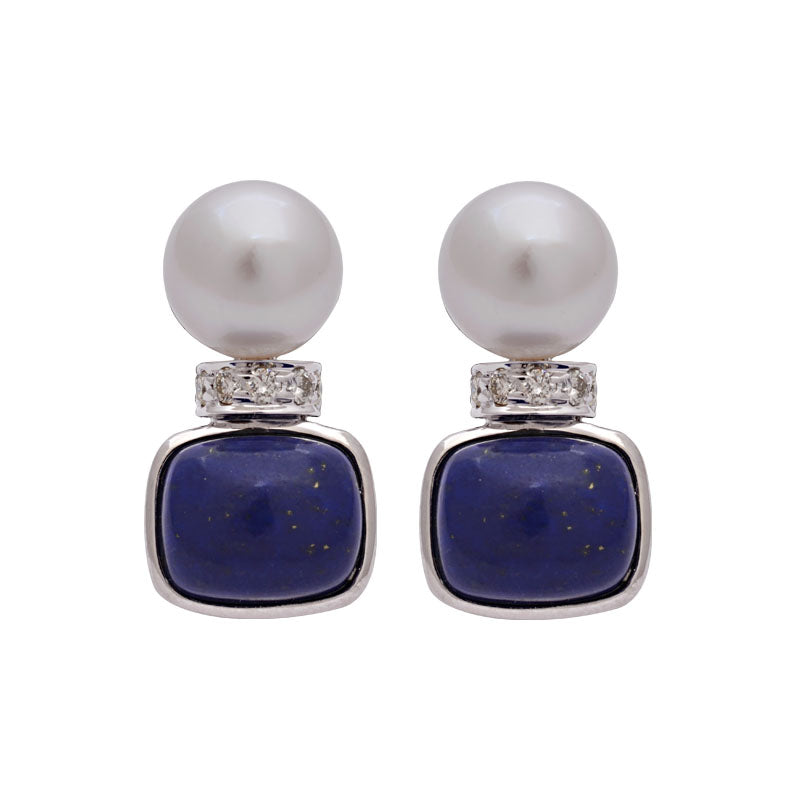 Earrings - Lapis Lazuli, South Sea Pearl and Diamond | Singhvi Jewels