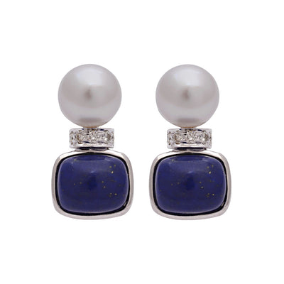 Earrings - Lapis Lazuli, South Sea Pearl And Diamond