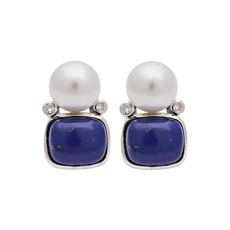 Earrings-Lapis Lazuli, South Sea Pearl and Diamond