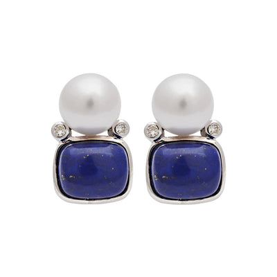 Earrings - Lapis Lazuli, South Sea Pearl And Diamond