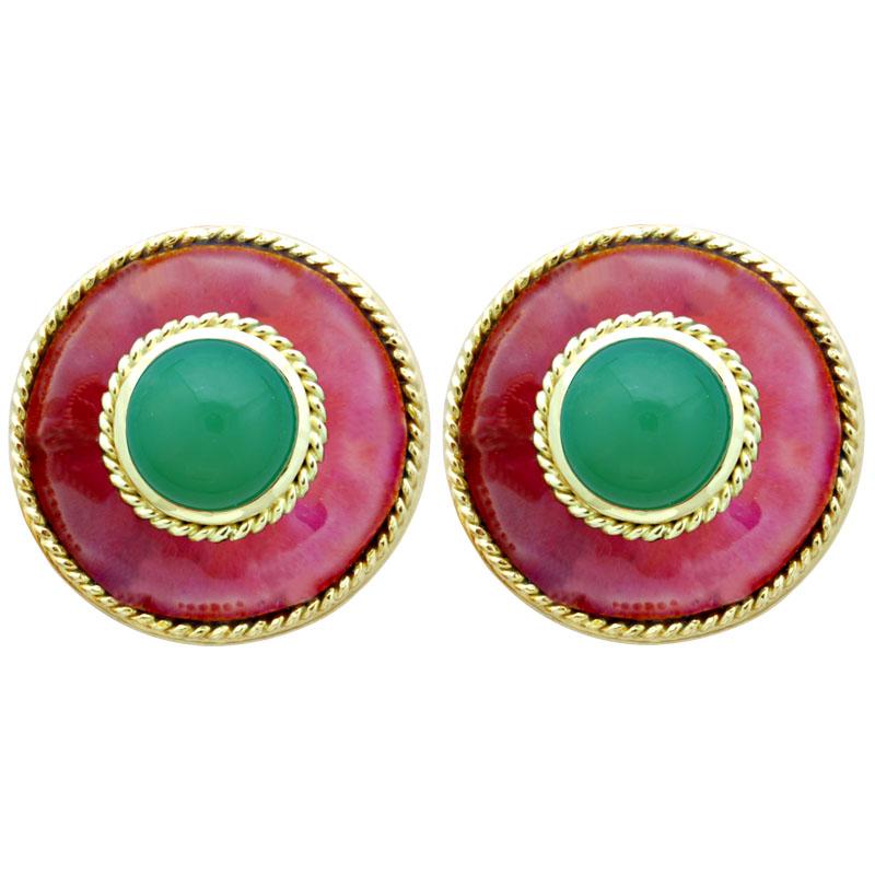Earrings-Chrysoprase (Enamel)