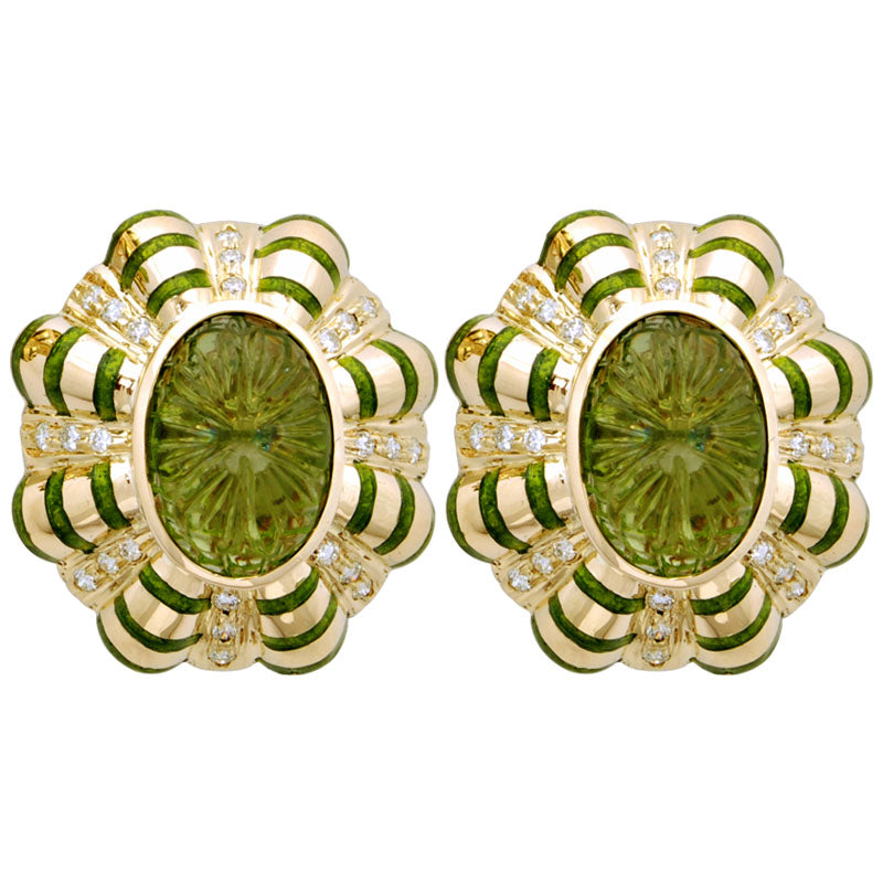 Earrings-Peridot and Diamond (Enamel)