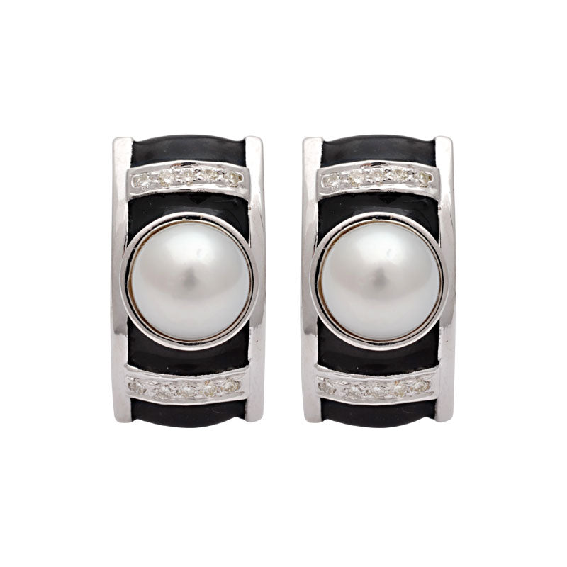 Earrings-South Sea Pearl and Diamond (Enamel)