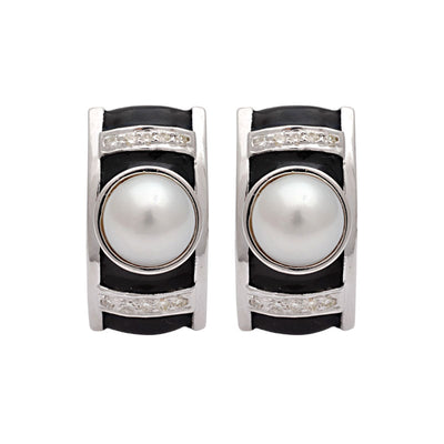 Earrings - South Sea Pearl And Diamond (Enamel)