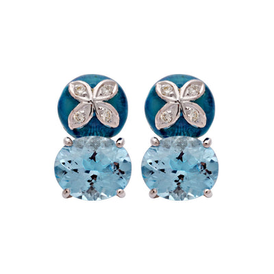 Earrings - Blue Topaz and Diamond (Enamel)