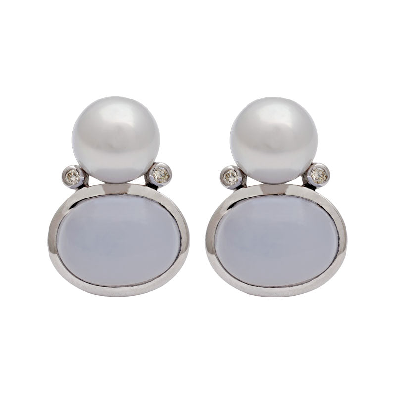 Earrings - Chalcedony, South Sea Pearl and Diamond | Singhvi Jewels