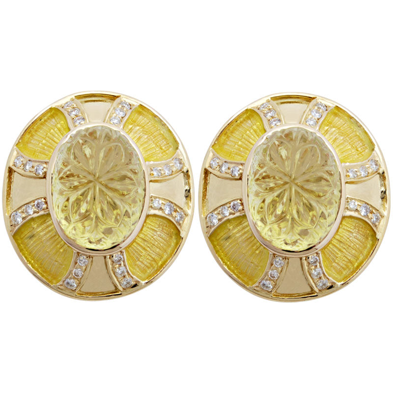 Earrings - Lemon Quartz and Diamond (Enamel) | Singhvi Jewels