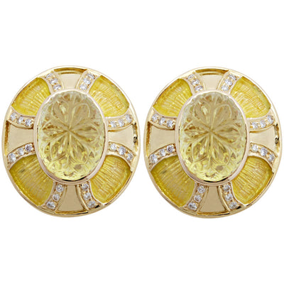 Earrings - Lemon Quartz And Diamond (Enamel)