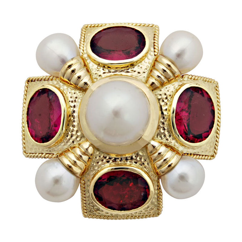 Brooch - Rubellite and Pearl | Singhvi Jewels