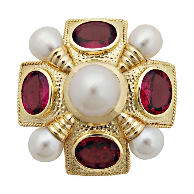 Brooch-Rubellite and Pearl (1844A) | Singhvi Jewels