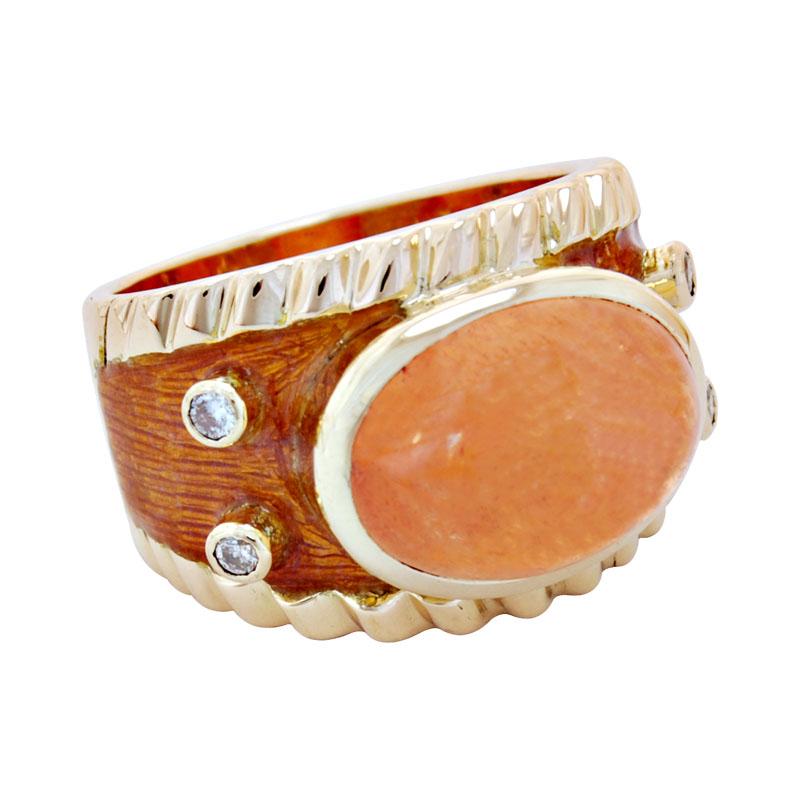 Ring - Orange Garnet and Diamond (Enamel) | Singhvi Jewels