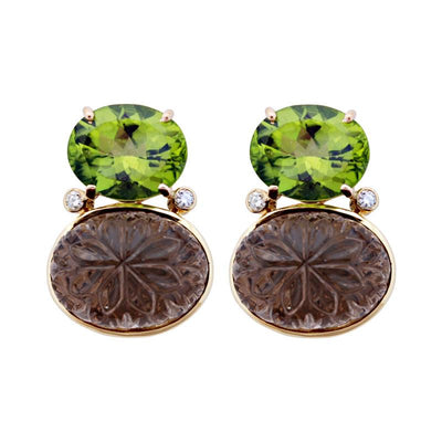 Earrings-Peridot, Smokey Quartz and Diamond  (1848J)