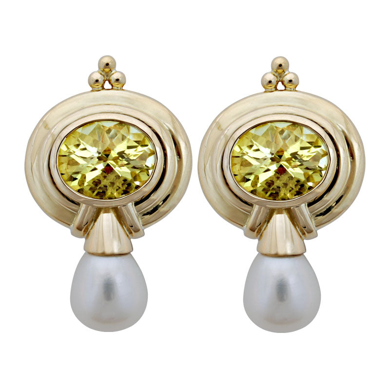 Earrings - Lemon Quartz and Pearl | Singhvi Jewels