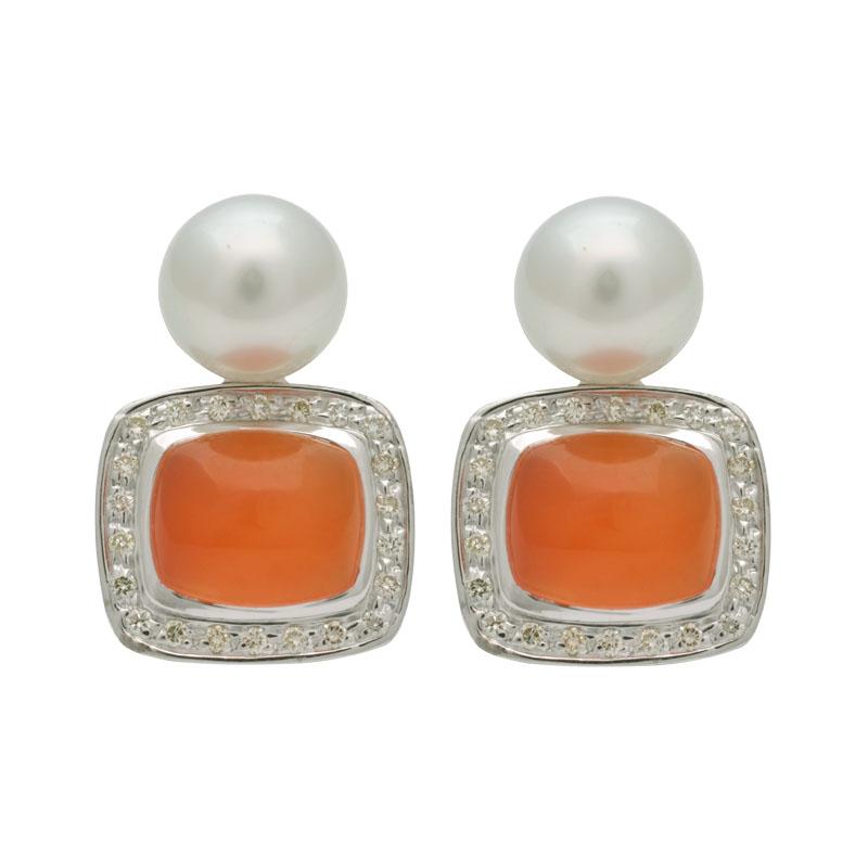 Earrings-Cornelian, South Sea Pearl and Diamond
