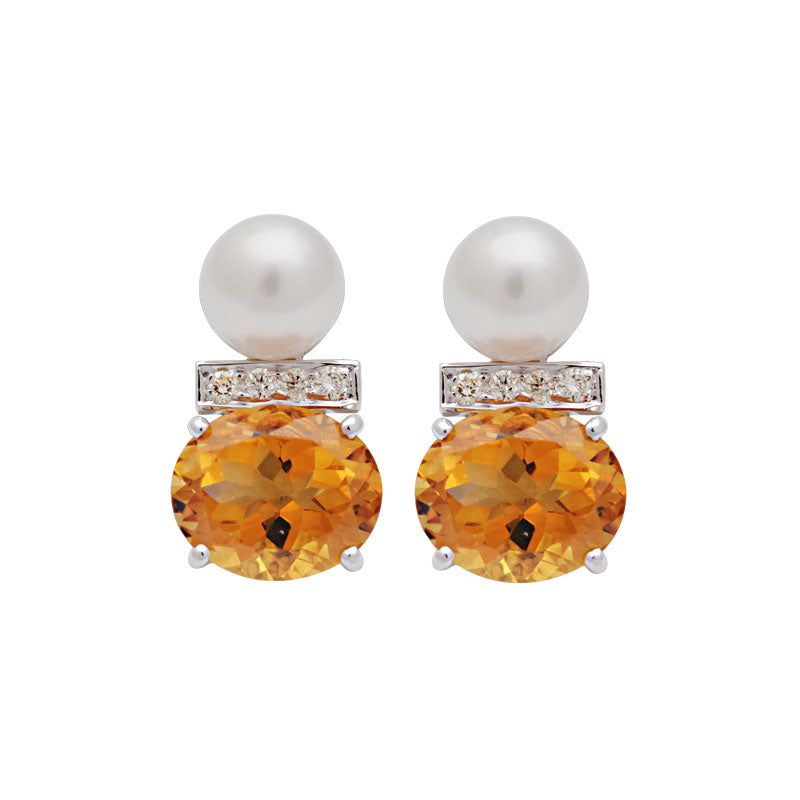 Earrings-Citrine, South Sea Pearl and Diamond