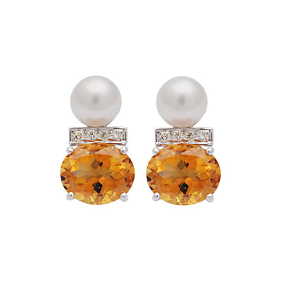 Earrings - Citrine, South Sea Pearl And Diamond