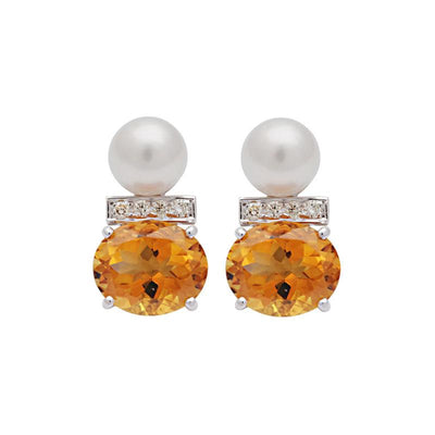 Earrings-Citrine, South Sea Pearl and Diamond  (185DS)