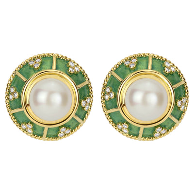 Earrings - South Sea Pearl And Diamond (Enamel) (1851B)