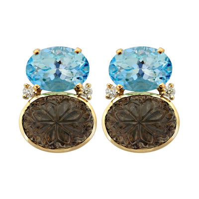 Earrings - Blue Topaz, Smoky Quartz And Diamond