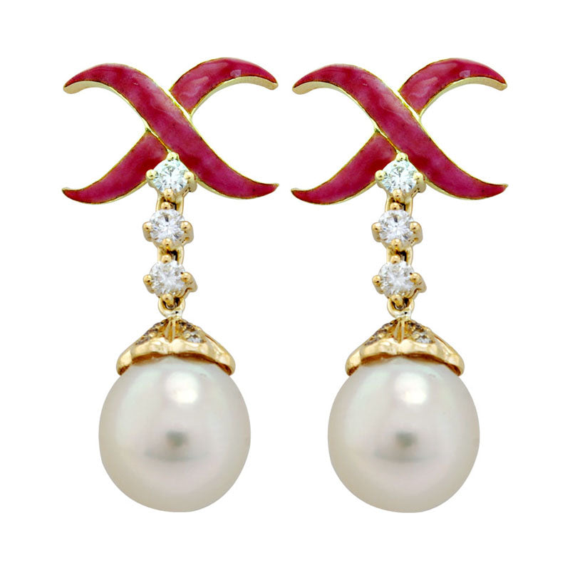 Earrings-Pearl and Diamond (Enamel)