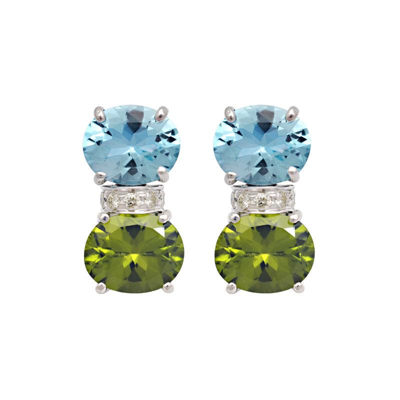 Earrings-Blue Topaz, Peridot and Diamond