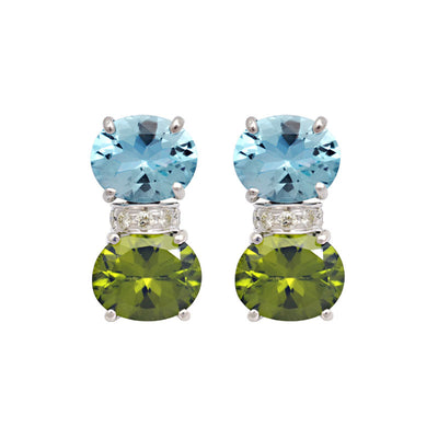 Earrings - Blue Topaz, Peridot And Diamond