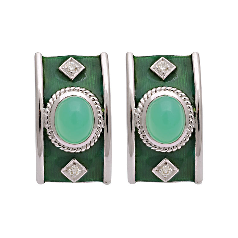 Earrings-Chrysoprase and Diamond (Enamel)