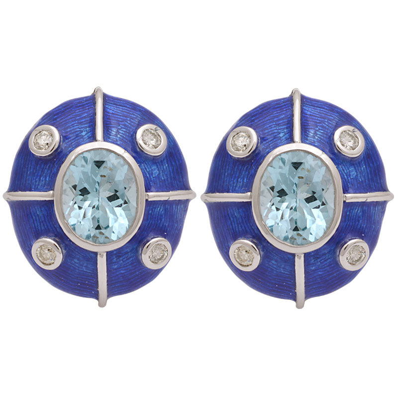 Earrings-Blue Topaz and Diamond (Enamel)