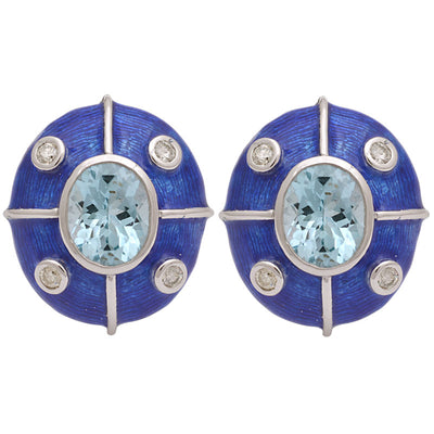 Earrings - Blue Topaz And Diamond (Enamel)