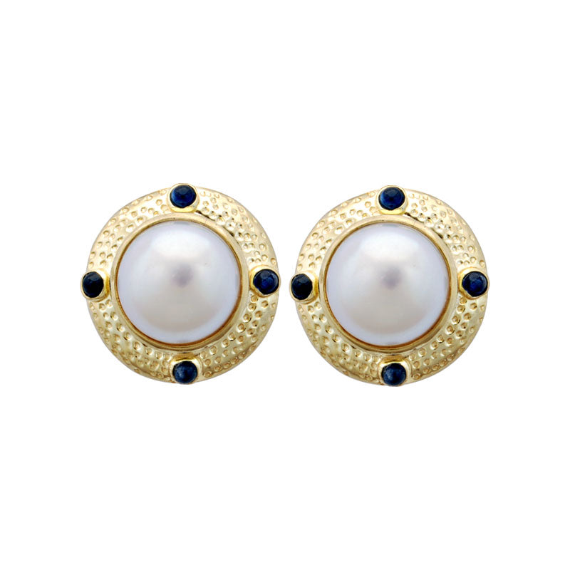 Earrings-Blue Sapphire and Pearl