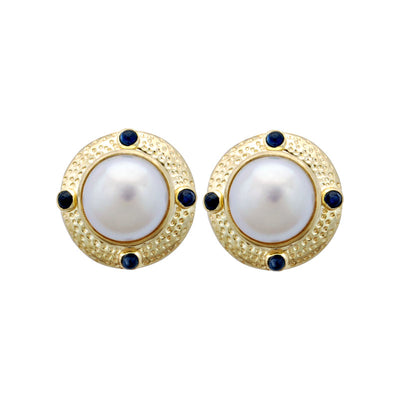 Earrings - Blue Sapphire And Pearl